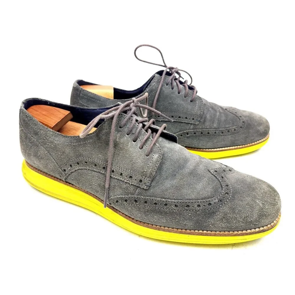 Cole Haan Dress Shoes Mens 11.5 M Lunargrand Wingtip Oxford Gray Suede